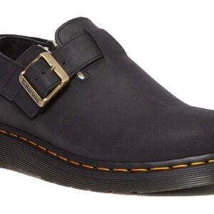 Dr. Martens Black Mules with Gold Buckle